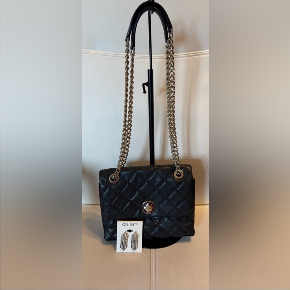 Kate Spade Natalia Quilted Leather Bag w/ On 34th Silver Earrings